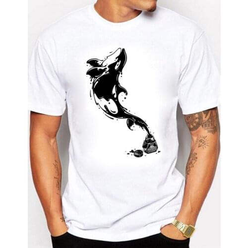 BLWHSA Hot Sale Ink with Dolphins Printed T-shirts Mens Cotton Short Sleeve O-neck Tops Tees Summer Swag T shirt