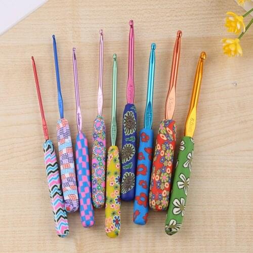 9pcs Sewing Hand Crochet Hook Set Kit Ceramic Handle Needles Aluminum Crochet Hooks Set for Weaving Sewing Braid