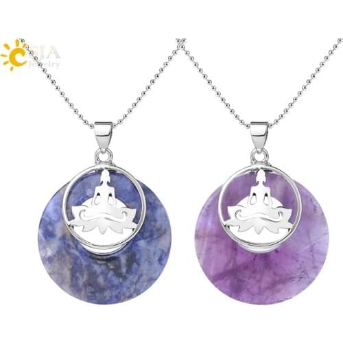 CSJA Natural Stone Donut Beads Pendants Necklaces Crystal Quartz Chakra Yoga Man Hollow Flat Bead Healing Women Men Jewelry F865