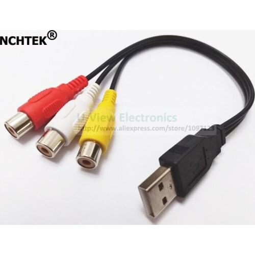 NCHTEK USB 2.0 A Male to 3 RCA Female Audio Video AV Adapter Cord/Cable About 25CM/Free Shipping/1PCS