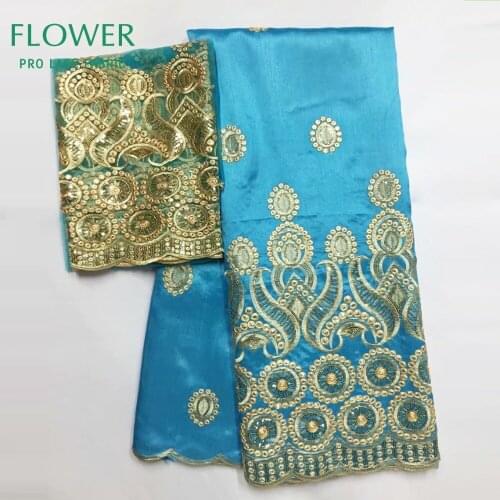 Sky Blue African George Lace Sequins Fabric With Net Blouse Unique Design Nigerian Embroidery Guipure Party Dresses New Fabrics