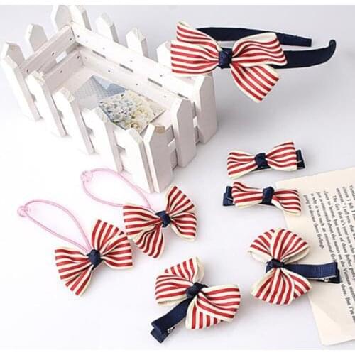 1set=7pcs Cute Children Hair Accessories Hairband Hairpins Scrunchies Baby Girls Lovely Bow Headwear Kids Hair Clip Headband