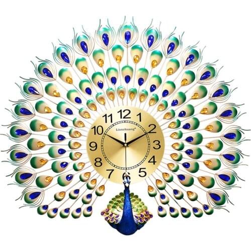 Luxury Peacock Wall Clock Modern Design Silent Living Room Mirror Watch Wall Reloj Creative Wall Clock Home Decoration 50KO535