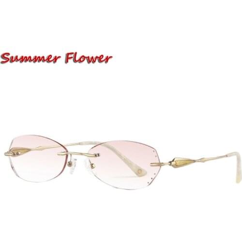 Luxurious Prescription Glasses for Women Rhinestone Gradient Colored Lenses Rimless Frame