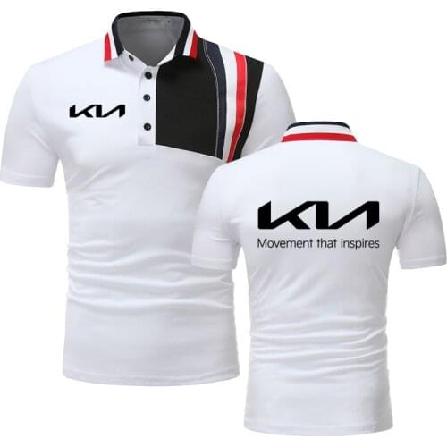New Kia car logo Print Stitching color Harajuku Streetwear style Mens short sleeve cotton High Quality Mens Polo Shirt top