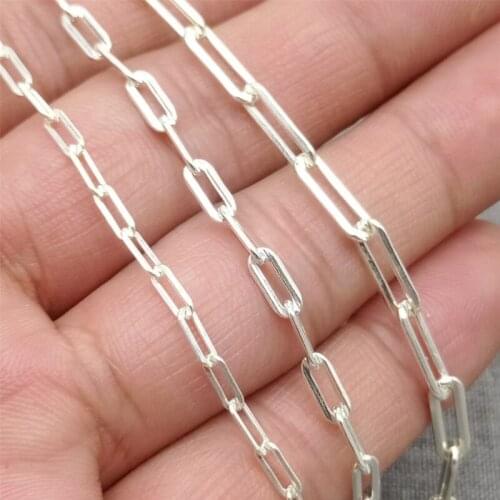 925 Sterling Silver Unfinished Rectangle Drawn Cable Chain 2.5mm 3mm 3.5mm