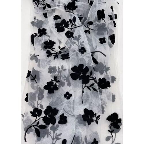 Sewing Fabric Rose Flower Flocked Mesh Fabric Bridal Veil Wedding Dress Tulle Skirt Fabric For Woman Blouse And Dress 0.5yd/Pcs