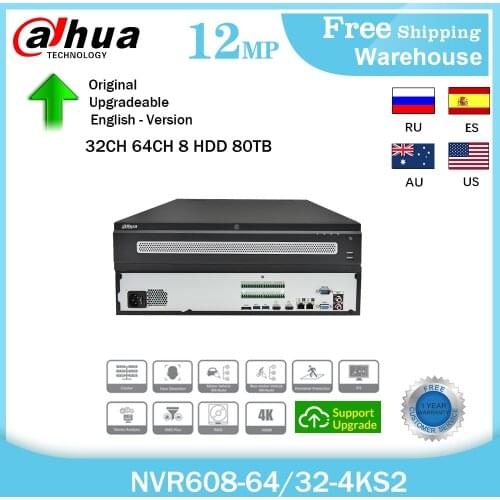 Dahua Original NVR608-64-4KS2 NVR608-32-4KS2 12MP 4K NVR H265+32CH 64CH 8HDD Smart Alarm CCTV Video Recorde Security System