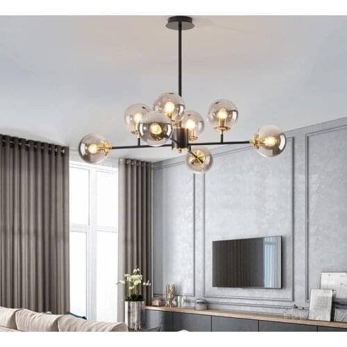 Nordic LED Chandelier for Living Room Bedroom Kitchen Gold Glass Ball Lustre Ceiling Hanging Lamp Home Decor Lighting Fixtures