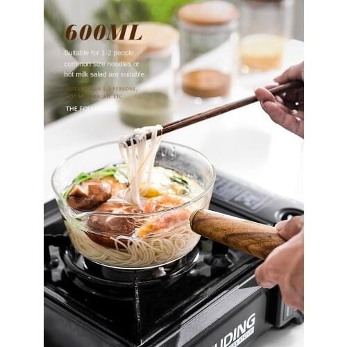 Glass Cooking Pot Milk Instant Noodle Pot Soup Stock Porridge Pots With Wooden Handle Heating Kitchen Cookware Milk Pot ZA377