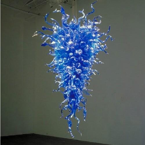 LED Hand Blow Glass Chandelier Light Fixtures Large Blue Color Pendant Lamps for Home Hotel 135 CM