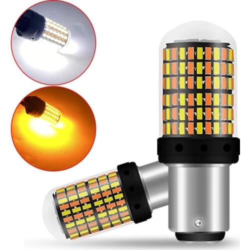 2PCS BAY15D led brake light 1157 7443 3157 led bulb 168smd canbus lamp white yellow signal light dual color 12V