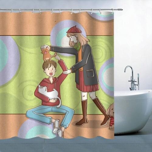 High Quality Printed Fabric Shower Curtains Cartoon Children Bath Screens Waterproof Bathroom Decor with 12 Hooks