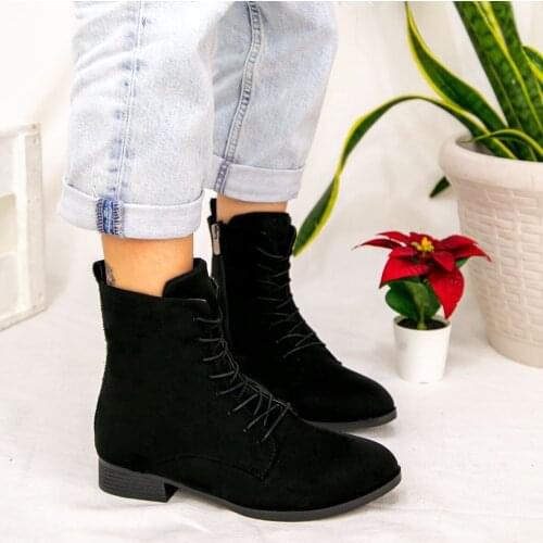 Tonar Gino Black Suede Women Boots Zipper Lace-Up Winter Elegant and Comfortable Fashion