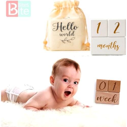 1Set Baby Milestone Wooden Block Baby Photography Milestone Memorial Monthly Newborn Commemorative Card Number Photo Accessories