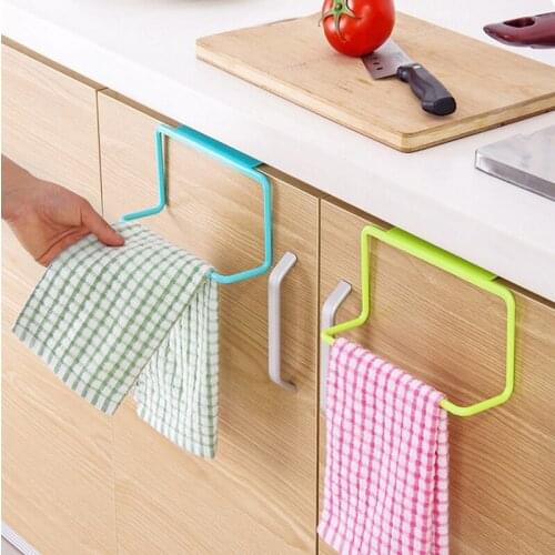 1Pcs Cupboard Organizer Rack Plastic Towel Rack Hanging Holder Punch Free Durable Kitchen Cupboard Organizer Kitchen Accessories