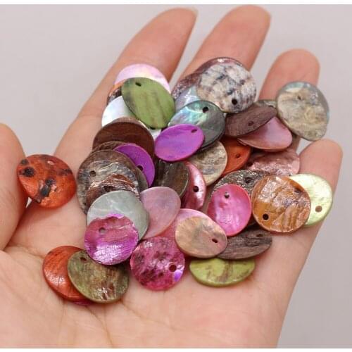 20pcs 15mm Mixed Color Mussel Flat Shell Beads Round Coin Loose Beads Pendant for Jewelry Making DIY Charms Necklace Earrings