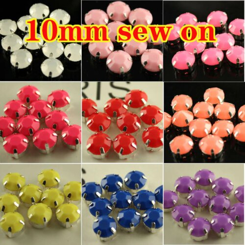 50pcs 10mm round solid candy Acrylic rhinestones Sewing On Silver Claw chatons flatback Stones For Clothes Dress Crafts