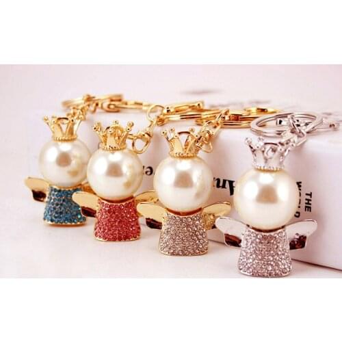 50pcs rhinestone pearl angel keychain purse hanger wedding bridal showers favors, birthday valentines day gifts WB27