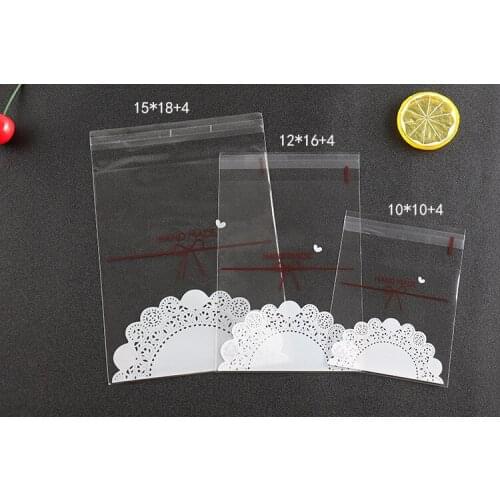 500PCS "Handmade" Lace Bow Printing Cookie Plastic Bag for Candy Biscuit Snack OPP Food Grade Self Adhesive Bags Samples Package