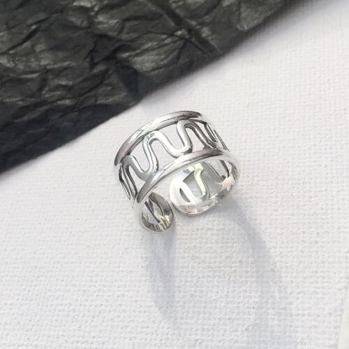 925 Sterling Silver Hollow Wave Open Silver Ring Smooth Rhombus Finger Ring For Women Party Jewelry Gifts Trendy Silver S-R634