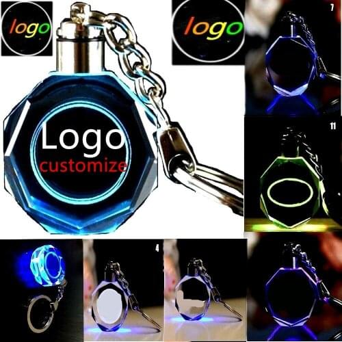 Car Logo customize Keychain Crystal Light Changing 3D laser keyring Color LED Light key ringg custom made anniversary Gift