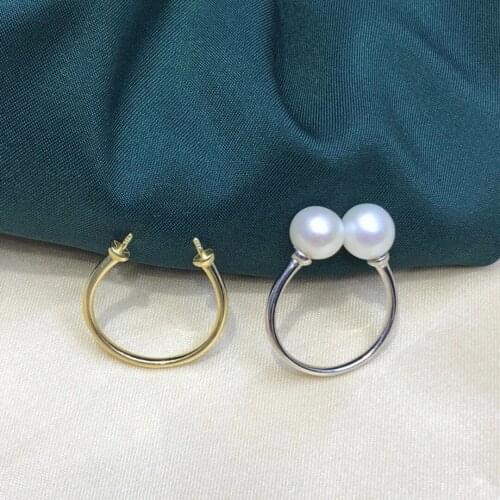 TWO PEARLS 925 Sterling Silver Adjustable Free Size Ring Settings Findings Mountings Parts for Pearl Corals Jade Crystal Agate