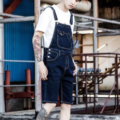 Denim Shorts Men 2020 New Japanese Denim Overalls Shorts Male Summer Hole Denim Bib Korean Suspenders Size S-5XL