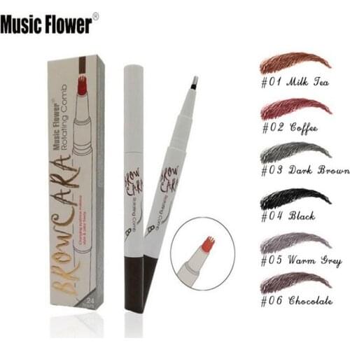 Music flower 4 fork tips Fine Sketch eyebrow pencil waterproof long balck brown coffee microblading eyebrow tattoo pen MU003