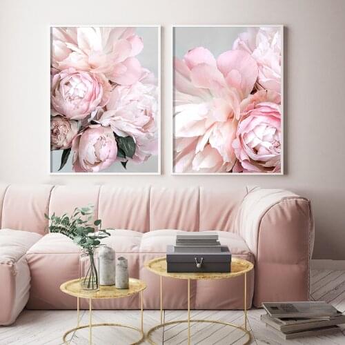 Peony Canvas Painting Nordic Minimalist Posters On the Wall Scandinavian Flower Decorative Pictures for Home Interior Art Decor