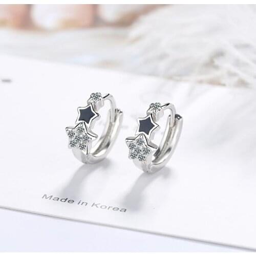 KOFSAC Trendy 925 Silver Earrings For Women Jewelry Exquisite Black Star Zircon Hoop Earring Girl Different Occasion juwelen