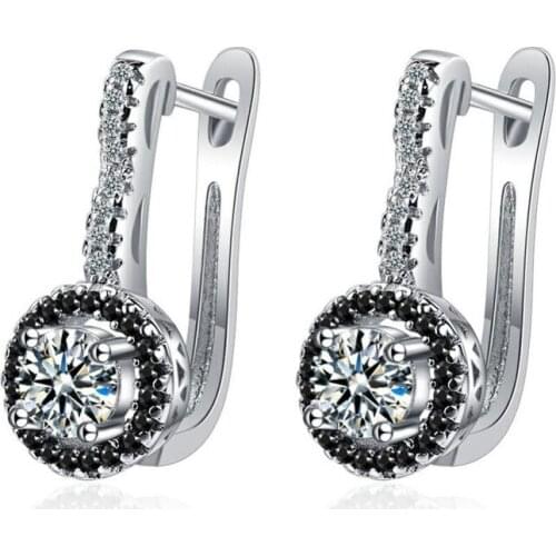 KOFSAC Chic 925 Sterling Silver Hoop Earrings Trendy Vintage Zircon Black White Circle Geometric Earring Lady Gift Party Jewelry