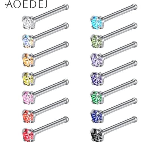 AOEDEJ Stainless Steel Nose Ring Studs for Women 20g Nose Ring Colorful Crystal Nose Piercing Septum Piercing Body Jewelry Gift