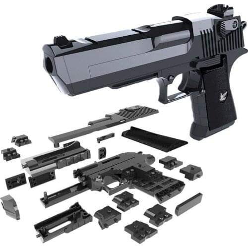 DIY Building Blocks Toy Gun Desert Eagle Assembly Toy Brain Game Model Can Fire Bullets(Mung Bean) with Instruction Book