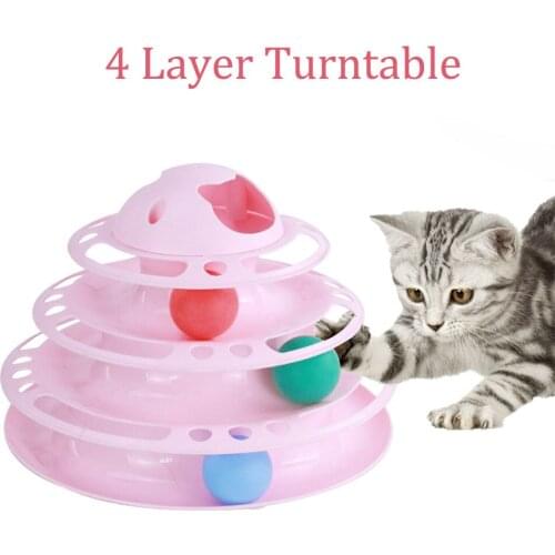 Colorful Cat Toy Plastic Removable Ringing Ball 3-4 Layered Turntable Interactive Training Toys for Animal Classic Pet Supplies