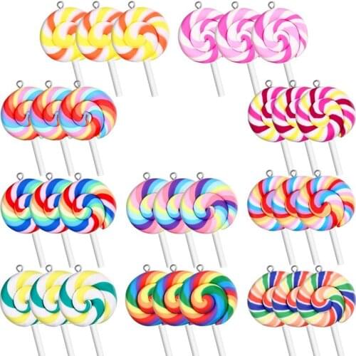 Colorful Lollipops Clay Pendant Candy Lollipop Charms for DIY Handmade Crafts (30 Pieces)