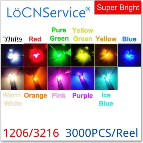 LoCNService 1206 3216 SMD LED 3000PCS Red Orange Yellow Green Jade green Lce Blue White Warm white Pink Purple High Light 2*1.5