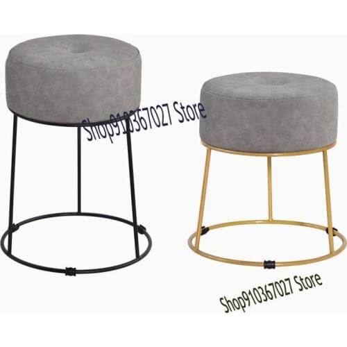 Iron Art Small Round Stool Leather Art Bench Fashion Dining Stool Simple Shoe Changing Stool Creative Makeup Stool
