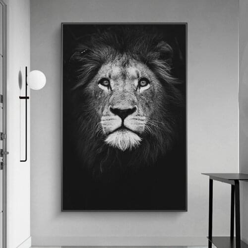 Black White Lion Wall Art Canvas Painting African Wild Animal Posters and Wall Prints Picture for Living Room Cuadros Home Decor