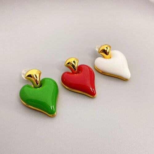 New European and American ins fashion candy color color enamel glaze peach heart shape earrings female personality earrings