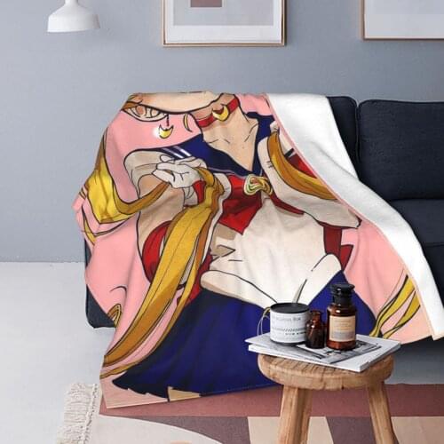 Moon Girl Yellow Hair Blankets Velvet All Season Anime Manga Cute Girl Portable Soft Throw Blanket for Home Travel Bedspread