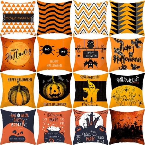 2019 Halloween Orange Geometry Pillow Cover Case Pumpkin Printing Cushion Set Home Furnishing Articles Cushion Covers