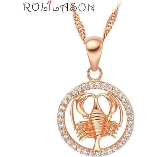 12 constellations Round Scorpio design glittering pink gold tone Fashion Jewelry Necklace pendant mothers day gift lucky LN598