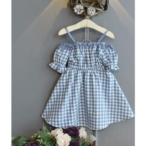 Girls' dresses 2021 new summer childrens one-shoulder plaid western style suspender princess dress pink dress