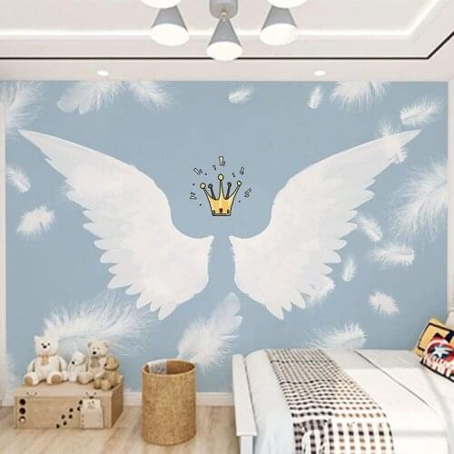 Custom Mural Wallpaper Modern Nordic Ins Cartoon Hand-painted Angel Wings Feather Childrens Room Background Wall Paper Frescoes