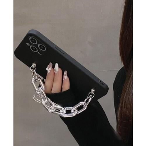 Luxury Button Metal Wrist Chain Case for iphone 12 11 Pro Max XR XSMAX 7 8 Plus SE 2020 Soft Silicon Hanging Strap Cases Cover