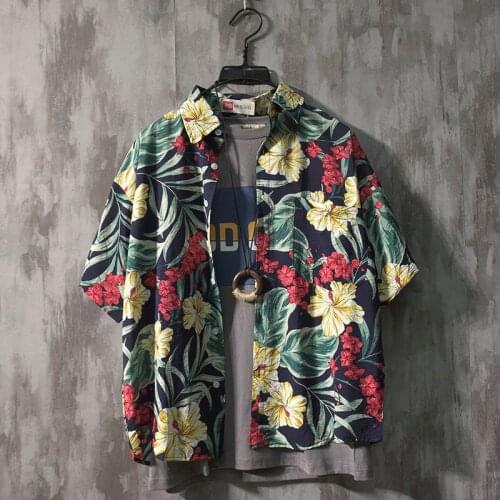 Shirt Fashion Mens Short-Sleeved Summer Korean Beach Flower Shirt Boys Loose Ins Shirt Couple Tide Jacket