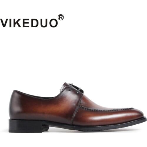 Vikeduo Handmade Vintage Retro Mens Derby Shoes Fashion Brand Luxury Wedding Party Dance Genuine Leather Shoe Male Dress Shoes