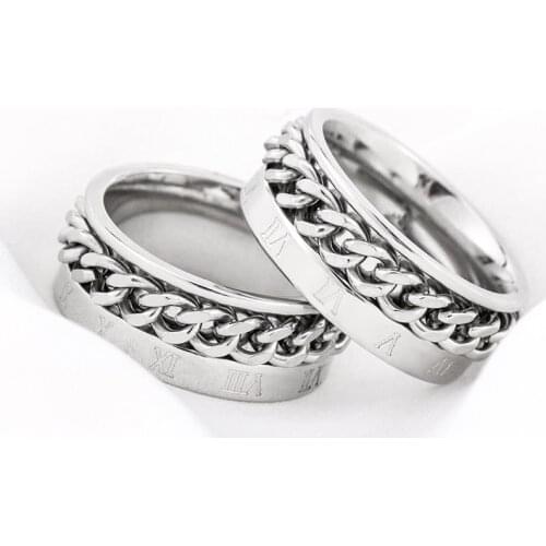 Vintage Fashion Rings Stainless Steel Roman Numberals Chain Wedding Brand Rings For Couple Women Men Party Jewelry Gift