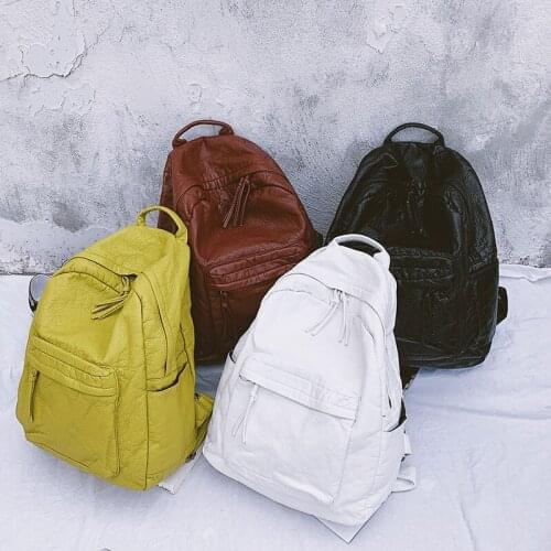 Large Capacity Backbag Book Solid Color PU Leathe Women Backpack Fashion Female Student School Bag Casual Travel Backpack